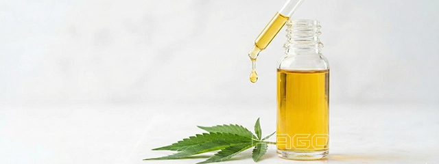 CBD oil with hemp leaf and dropper
