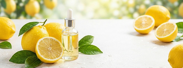 Fresh juicy lemons and oil in the sun