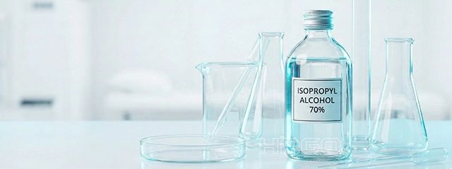 Klare Flasche Isopropanol in steriler Umgebung