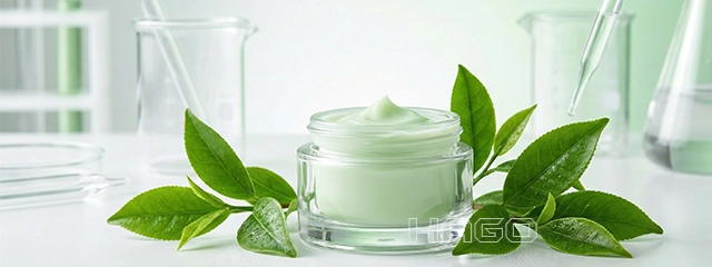 Green tea and pure cosmetic texture in a lab