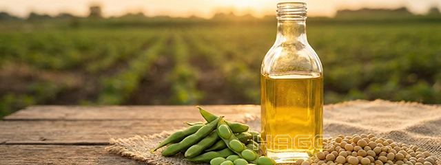 Golden soybean oil and fresh soybeans