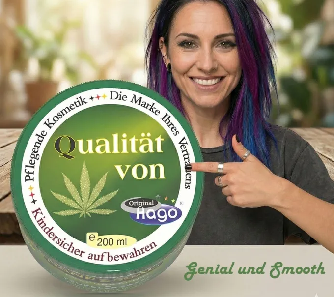 Draufsicht auf den Hago Moor-Hippo comlete hot. Gut erkennbares Deckeletikett mit Produktbezeichnung und Markenlogo.
