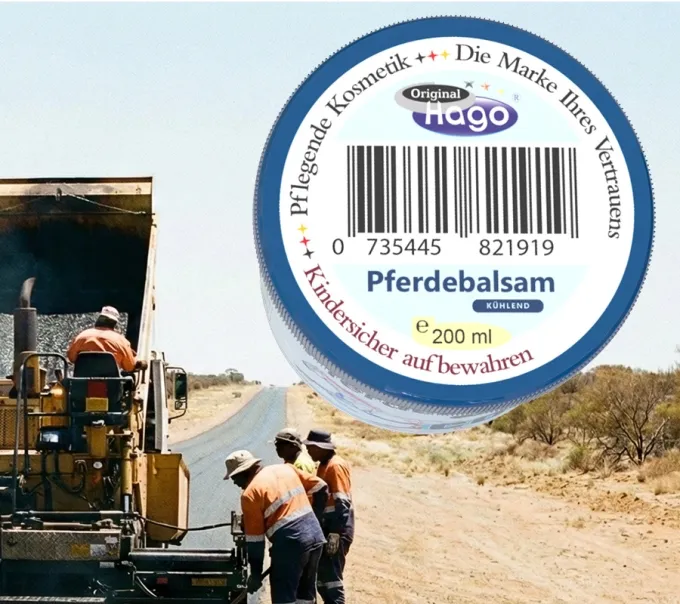 Draufsicht auf den Hago Pferdebalsam. Gut erkennbares Deckeletikett mit Produktbezeichnung und Markenlogo.