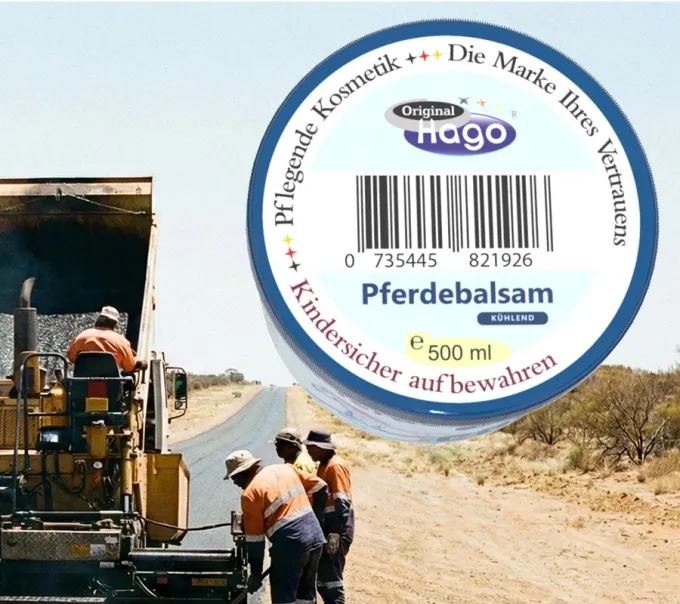 Draufsicht auf den Hago Pferdebalsam. Gut erkennbares Deckeletikett mit Produktbezeichnung und Markenlogo.